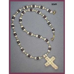 Necklace Set is made with Freshwater Pearls, 5mm Garnet Rounds, & Pearl Cross Pendant. 