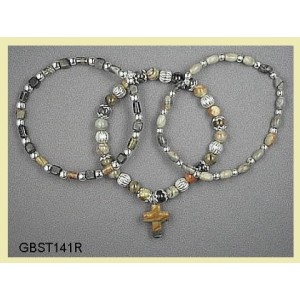 All Picasso Jasper, Silvertone, (Triad Bracelet Set)