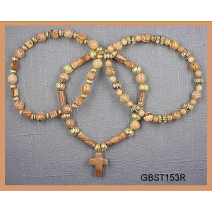 All Picture Jasper with Picasso cross, Goldtone (Triad Bracelet Set)