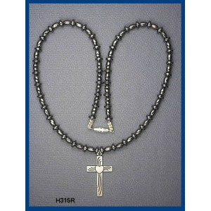 Metallic ("Cross with Heart inside") Pendant "Christian Hematite Choker"