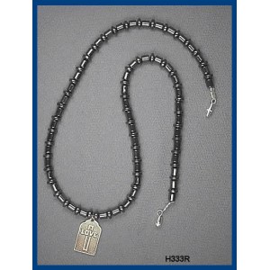 Metallic ("Love Cross Medallion") Pendant "Christian Hematite Choker"